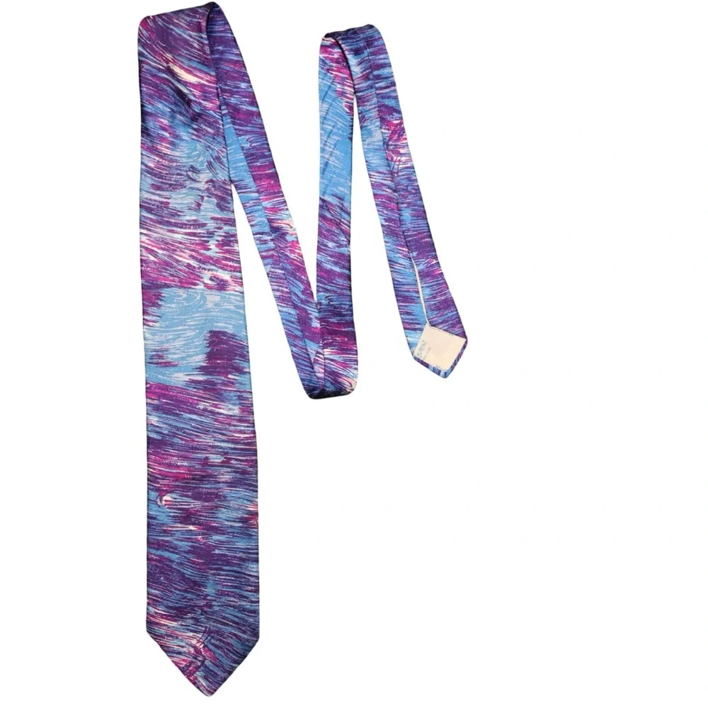 Vintage Yves Saint Laurent Blue & Purple Abstract Silk Necktie‎ Tie YSL
